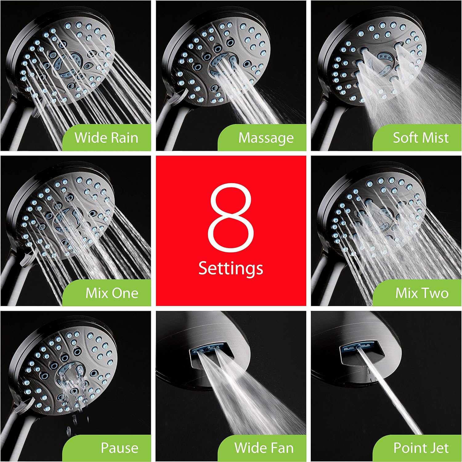 Hotel Spa AquaCare 50-Mode 3-Way Shower Head Combo with Adjustable Arm