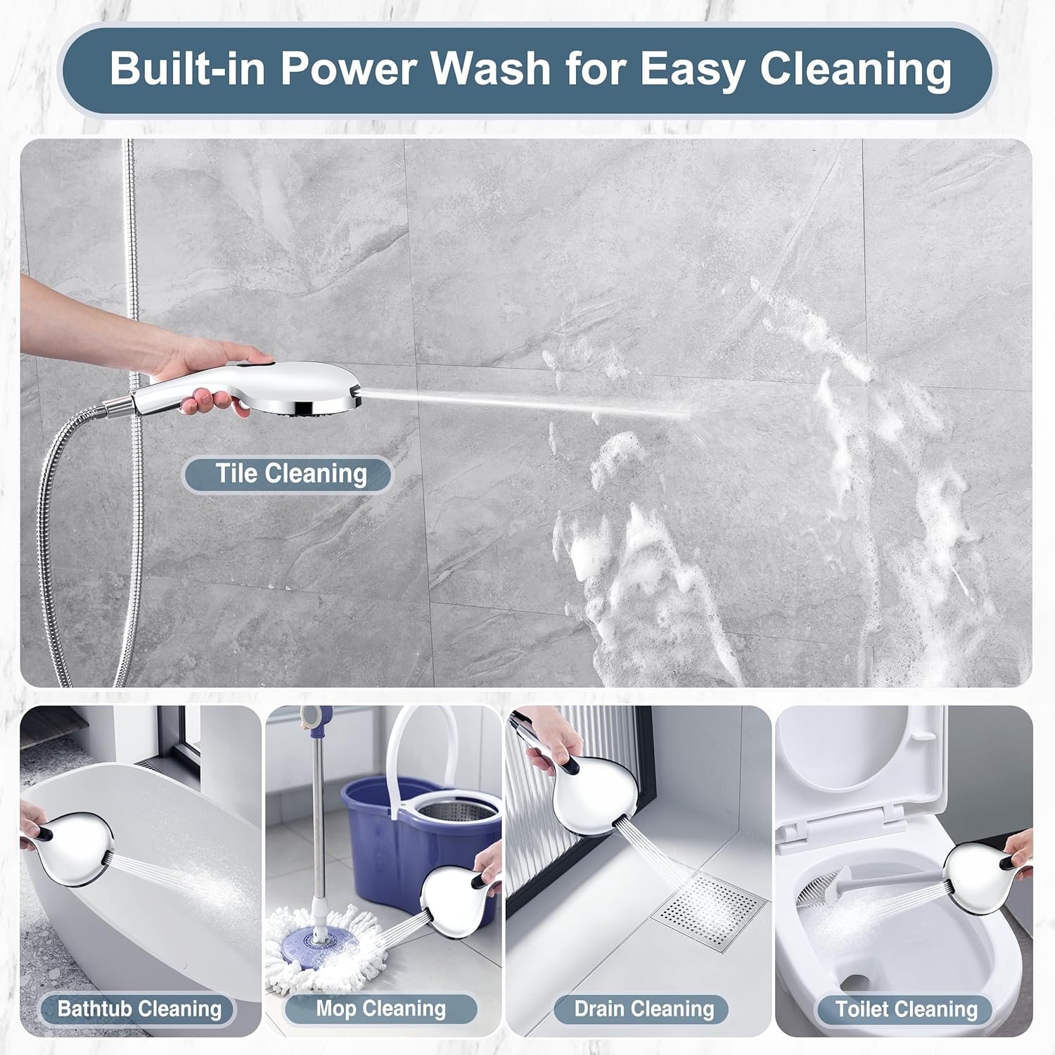 Bright Showers Handheld Shower Head with 9 Spray Settings and Power Wash