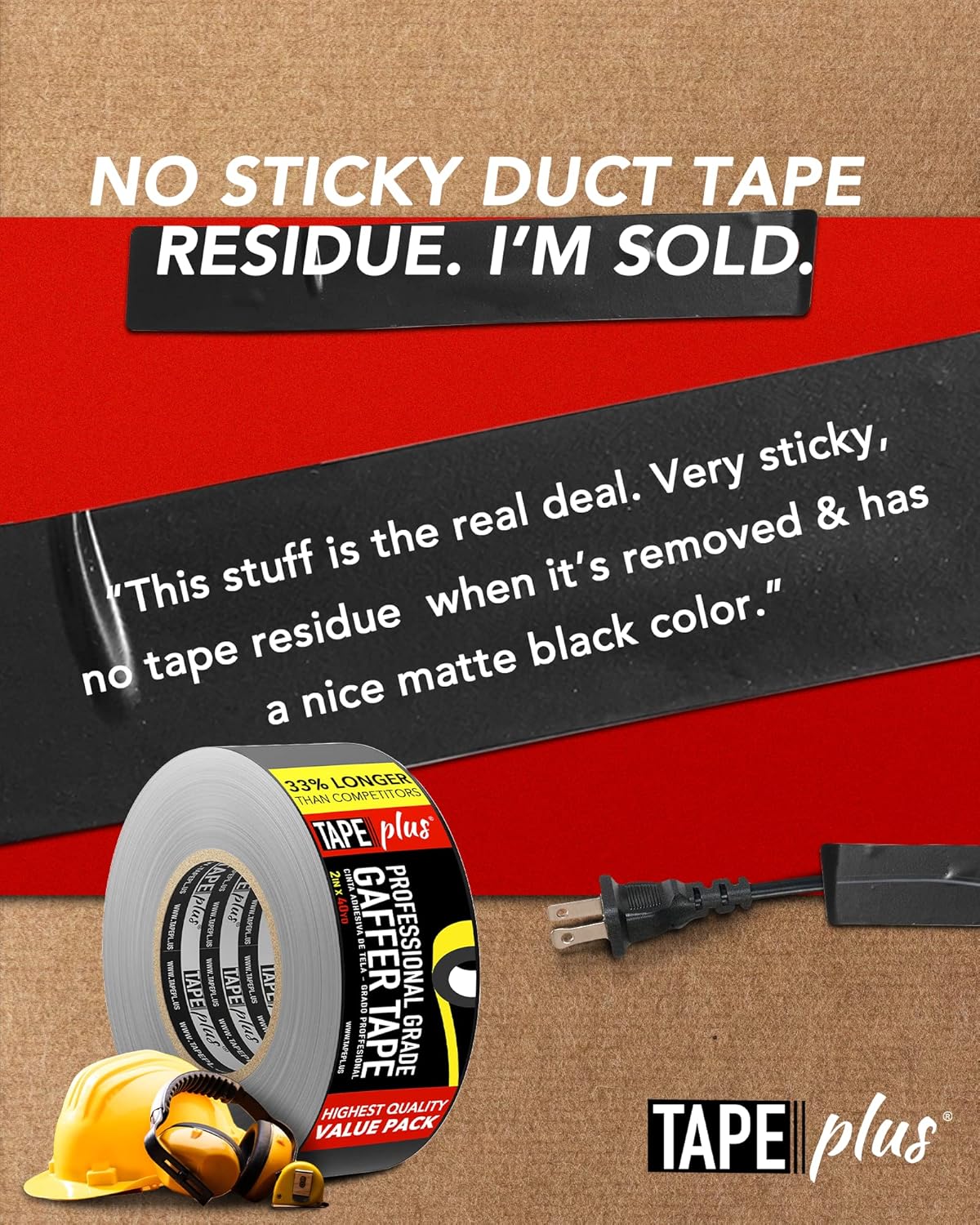 4 Pack Gaffer Tape - 2in x 40 Yards Black Non-Reflective Tape
