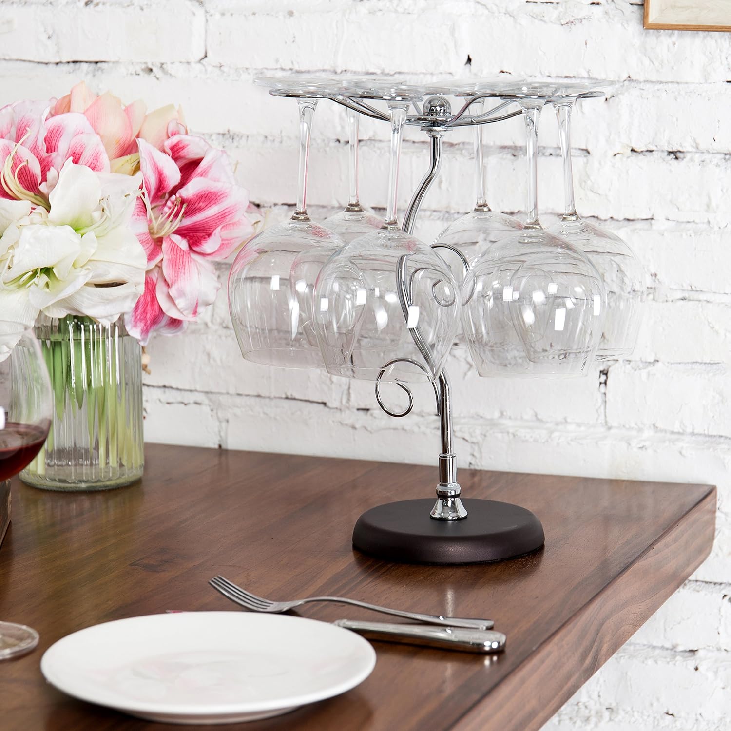 MyGift 6-Hook Countertop Wine Glass Holder