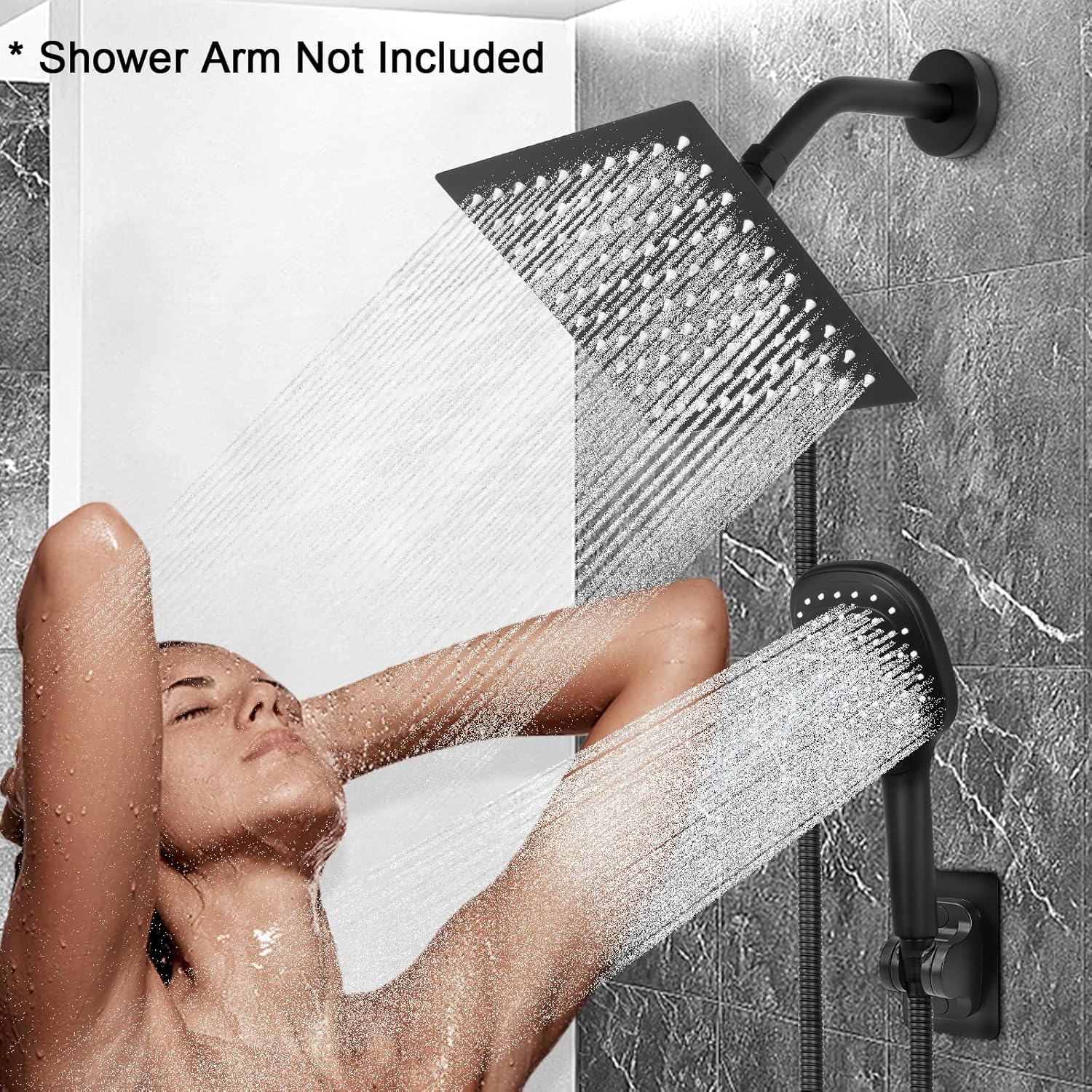 NearMoon Handheld Shower with 3 Settings and 8 Inch Matte Black Showerhead