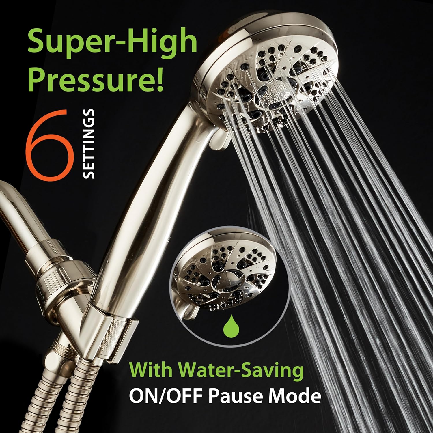 AquaDance 6-Setting Handheld Shower Head with Nickel Finish