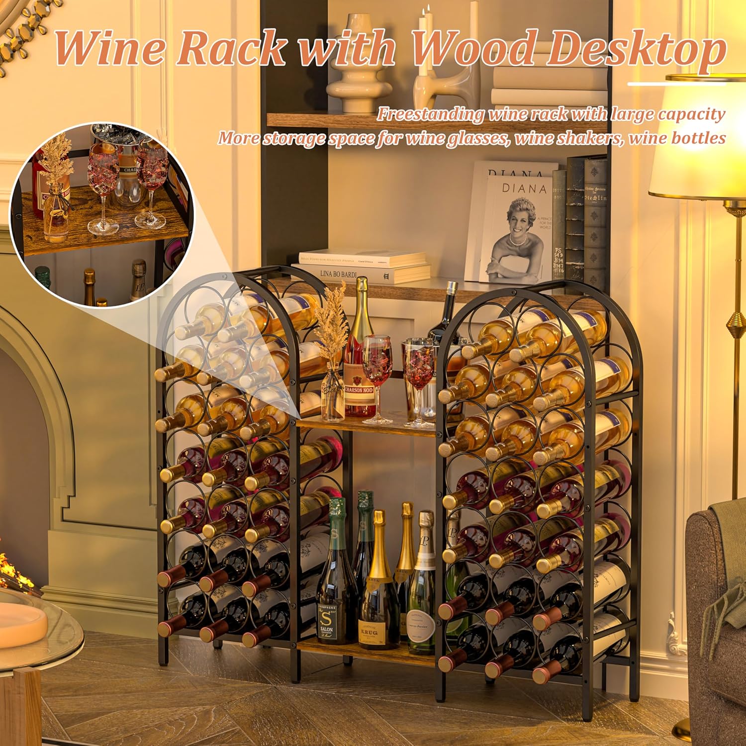 X-cosrack 40 Bottle Wine Rack with 2 Wooden Desktops